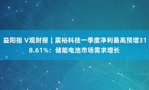 益阳指 V观财报｜震裕科技一季度净利最高预增318.61%：储能电池市场需求增长